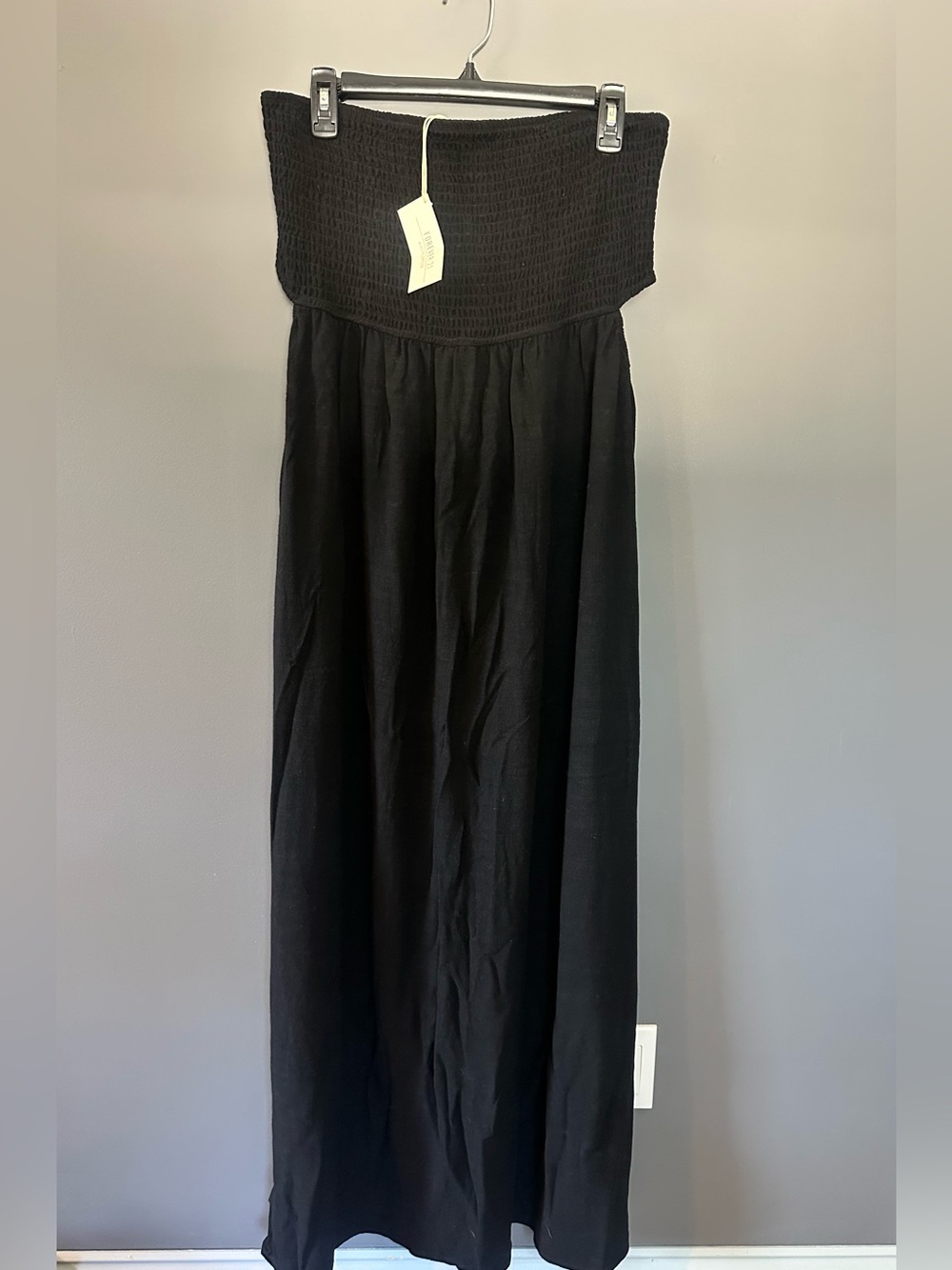 Forever 21+ 1X Black Solid Smocked Strapless Maxi Dress Sleeveless Long